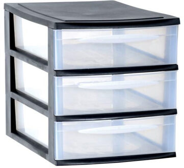 Eda Ladenkast/bureau organizer zwart stapelbaar A4 met 3x lades L26 x B36 x H28 cm - Ladeblok