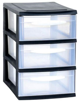 Eda Ladenkast/bureau organizer - zwart - stapelbaar - A5 formaat 3 lades - L18 x B28 x H28 cm