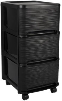 Eda Ladenkast organizer - zwart - 3x lades - met wieltjes - L32 x B37 x H61 cm