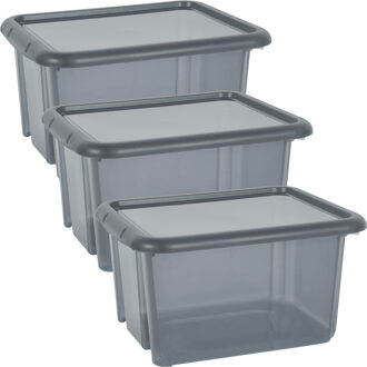 Eda Opbergbox 30L - 3x - grijs - stapelbaar - L44 x B36 x H25 cm - kunststof - Bak/doos met deksel