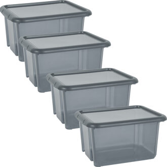 Eda Opbergbox 30L - 4x - grijs - stapelbaar - L44 x B36 x H25 cm - kunststof - Bak/doos met deksel