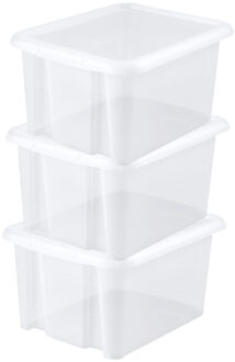 Eda Opbergbox 30L - 6x - wit - stapelbaar - L44 x B36 x H25 cm - kunststof - Bak/Doos met deksel