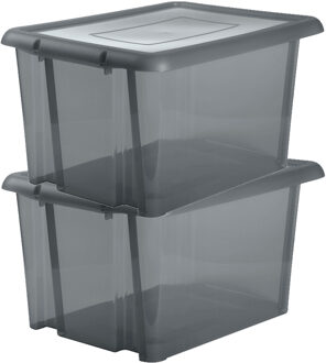 Eda Opbergbox 80L - 3x - grijs - stapelbaar - L56 x B50 x H36 cm - kunststof - Bak/doos met deksel