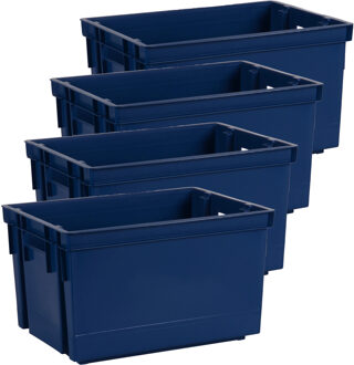 Eda Opbergbox/opbergkrat 20 L - 4x - blauw - kunststof - 39 x 29 x 23 cm - stapelbaar/nestbaar