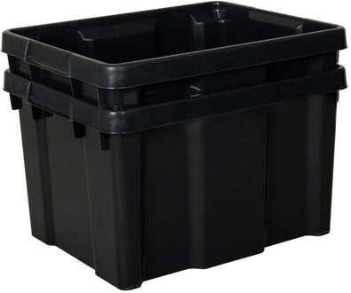 Eda opbergbox/opbergkrat 30 L - 2x - zwart - kunststof - B34 x H26 cm - stapelbaar/nestbaar