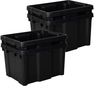 Eda opbergbox/opbergkrat 30 L - 4x - zwart - kunststof - B34 x H26 cm - stapelbaar/nestbaar