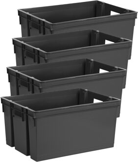 Eda Opbergbox/opbergkrat 50 L - 12x - zwart - kunststof - 56 x 41 x 29 cm - stapelbaar/nestbaar