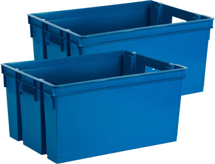 Eda Opbergbox/opbergkrat 50 L - 2x - blauw - kunststof - 56 x 41 x 29 cm - stapelbaar/nestbaar