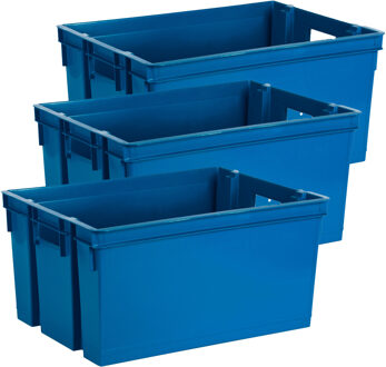 Eda Opbergbox/opbergkrat 50 L - 3x - blauw - kunststof - 56 x 41 x 29 - stapelbaar/nestbaar - Opbergbox