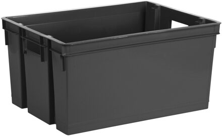 Eda Opbergbox/Opbergkrat 50 L - zwart - kunststof - 56 x 41 x 29 - stapelbaar/nestbaar - Opbergbox