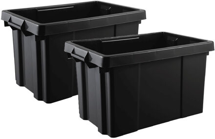 Eda opbergbox/opbergkrat 54 L - 2x - zwart - kunststof - L60 x B40 x H33 cm - stapelbaar/nestbaar