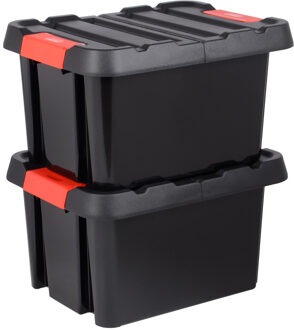 Eda outdoor/tuin opberg box Stockr - 2x - vocht- en vorstbestendig - zwart - 85L - 65 x 50 x 39 cm