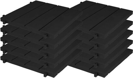 Eda Tuintegel/terrastegel - 10x - zwart - kunststof - weerbestendig - 38 x 38 cm - vlonder vloertegels