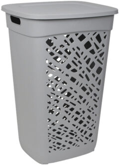 Eda Wasmand/wasbox met deksel - grijs - 60 liter - kunststof - L43 x B36 x H63 cm
