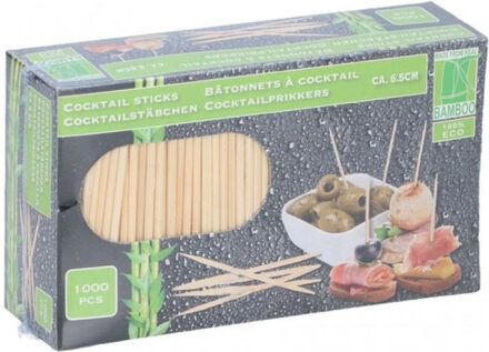 Edco Cocktailprikkers - 1000x stuks - bamboe - hout - 6,5 cm - in doosje - prikkers