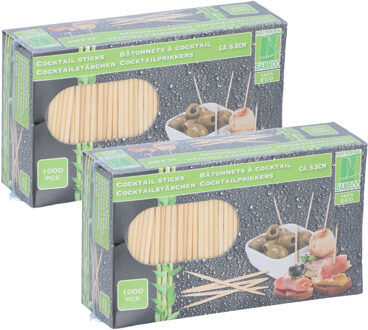 Edco Cocktailprikkers - 2000x stuks - bamboe - hout - 6,5 cm - in doosje - prikkers