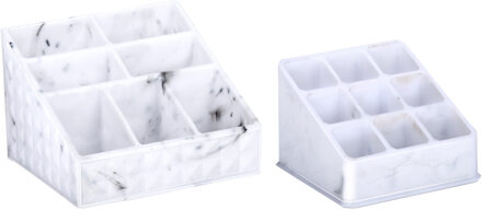 Edco Make-up organizer set - 7 vaks en 9 vaks - marble look - kunststof