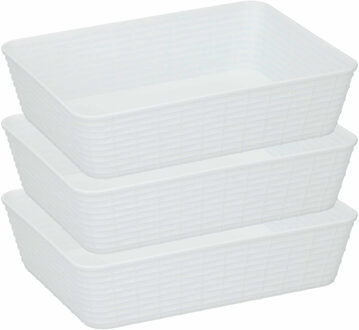 Edco Opbergmandjes - 3x - kunststof - wit - 25 x 19 x 6 cm - mandje - rechthoekig