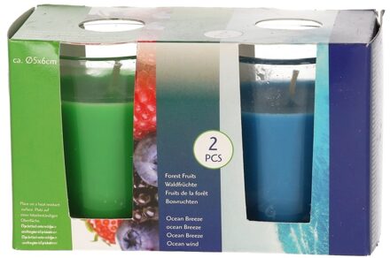 Edco Set van 2 geurkaarsen forest fruits en ocean breeze in glas