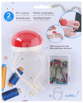 Edco Speldenkussen met 100x kopspelden - 3 cm - gekleurd - hobby sierspelden/naaispelden Multi