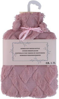 Edco Warmwaterkruik - roze - 1,75L - fluffy pluche hoes - bedkruik - kruik - kruik met hoes