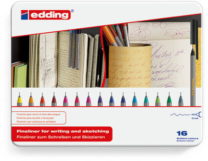 Edding fineliners 55 in blik - 0,3 mm - 16 stuks