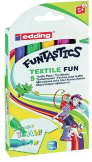 Edding Textielstiften voor kinderen - 5 kleuren Funtastics - Ronde punt van 2-3 mm