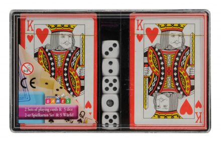 Eddy Toys 2x setje speelkaarten met dobbelstenen set van 5 stuks