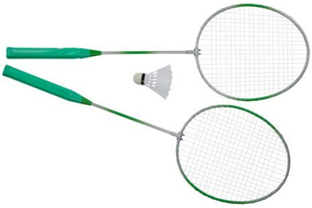 Eddy Toys Badminton rackets en shuttle setje - kunststof - groen - buiten spelen - tennis