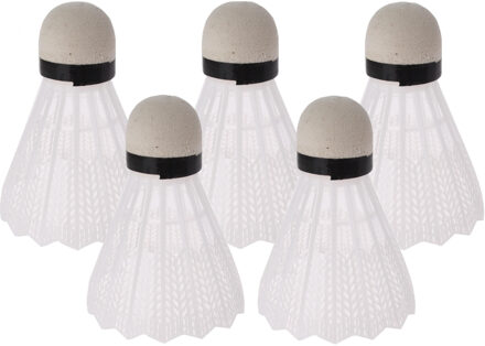 Eddy Toys Badminton shuttles - 5x - wit - kunststof - 7 cm - shuttles voor spel/vakantie/camping