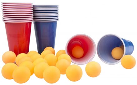 Eddy Toys Beerpong set - 48 delig - 24 bekers - 24 balletjes - Red cups Multi