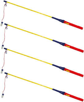 Eddy Toys Lampionstokjes - 25x stuks - rood/blauw/geel met lichtje - 50 cm