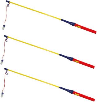 Eddy Toys Lampionstokjes - 3x - rood/blauw/geel - met lichtje - 50 cm