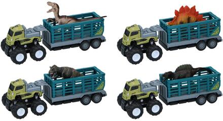 Eddy Toys Truck met aanhanger en dino 26x9x9cm verschillende
