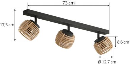 Ediz plafondlamp, 3-lamps, meerlaagse houten kappen zwart, licht hout