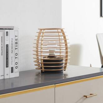 Ediz tafellamp, zwart, hout, 25 cm hoog, E27 licht hout, zwart