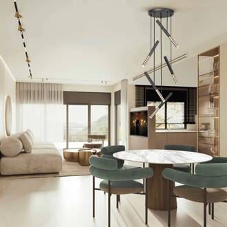 Edna hanglamp, 5-lamps, metaal, zwart, dimbaar zwart, goud