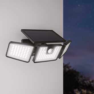 Edon - Solar Wandlamp met sensor - 6500K daglicht wit - Bewegingsmelder en Schemerschakelaar - IP44 waterdicht - Zwart