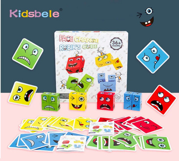Educational Montessori Toys For Kids Wooden Emotion Expressions Matching Block Puzzles Building Cubes Toy Board Games Ages 3+