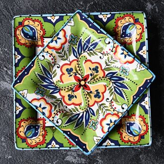 Eecamail Creatieve Handgeschilderde Keramische Servies Blauwe Golf Card Serie Vierkante Plaat Fruitschaal Salade Lade Snack Plaat 11-duim plate