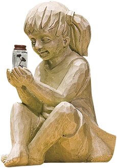 Een Kind Met Solar Vuurvliegjes Tuin Standbeeld Hars Jar Jongen Meisje Standbeeld Grillige Flowerbed Yard Outdoor Sculptuur Decor *