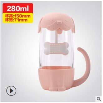 Een Mooie Leuke Kat Hond Filter Zeef Glazen Beker Thee Zetgroep Filter Mok Home Office Milieuvriendelijke Toepassing hond-roze