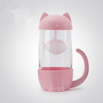 Een Mooie Leuke Kat Hond Filter Zeef Glazen Beker Thee Zetgroep Filter Mok Home Office Milieuvriendelijke Toepassing kat-roze