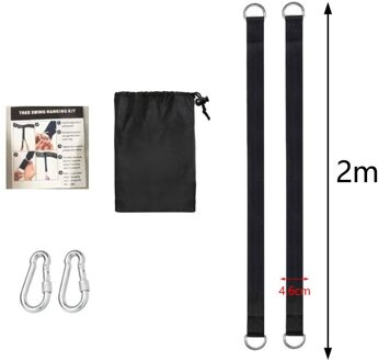 Een Paar Boom Swing Opknoping Kit Hangmat Bandjes Touw Karabijnhaak 350 Kg Laadvermogen Outdoor Camping Wandelen Hangmat Opknoping Riem zwart 2m