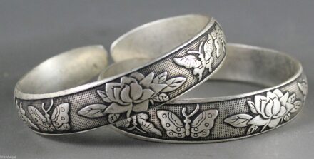 Een paar China mooie zilveren bangle Chinese zilveren Armband