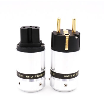 Een Paar Oem High End 24K Gold Plated Iec Connector Eur Schuko Eu Stekker Voor Hifi Power plug Extension Adapter een paar