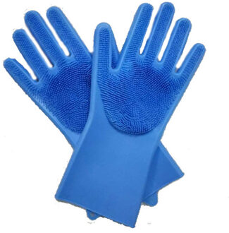 Een Paar Praktische Afwassen Handschoenen, Keuken Siliconen Schoonmaak Handschoenen, Huishoudelijke Scrubber Handschoenen, Magic Silicone Afwassen blauw
