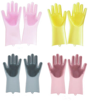 Een Paar Praktische Afwassen Handschoenen, Keuken Siliconen Schoonmaak Handschoenen, Huishoudelijke Scrubber Handschoenen, Magic Silicone Afwassen roze