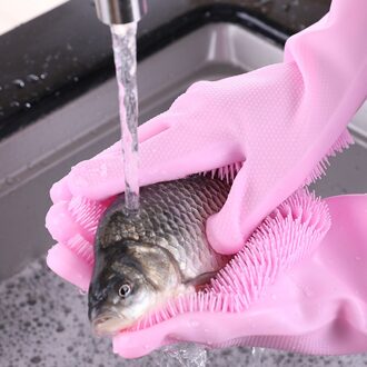 Een Paar Praktische Afwassen Handschoenen, Keuken Siliconen Schoonmaak Handschoenen, Huishoudelijke Scrubber Handschoenen, Magic Silicone Afwassen willekeurig kleur