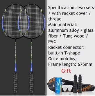 Een Paar Professionele Badminton Rackets Set Ultra Licht Dubbele Badminton Racket Titanium Legering Lichtste Spelen Badminton Hele zwart blauw